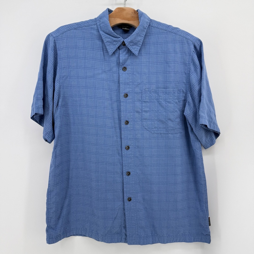 Royal Robbins Mens Blue Grid Textured Short Sleeve Button Down Shirt M Relaxed - Picture 5 of 12